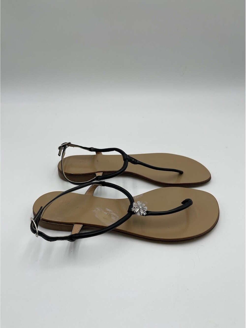 Giuseppe Zanotti crystal-embellished leather T-strap thong sandals Size 35